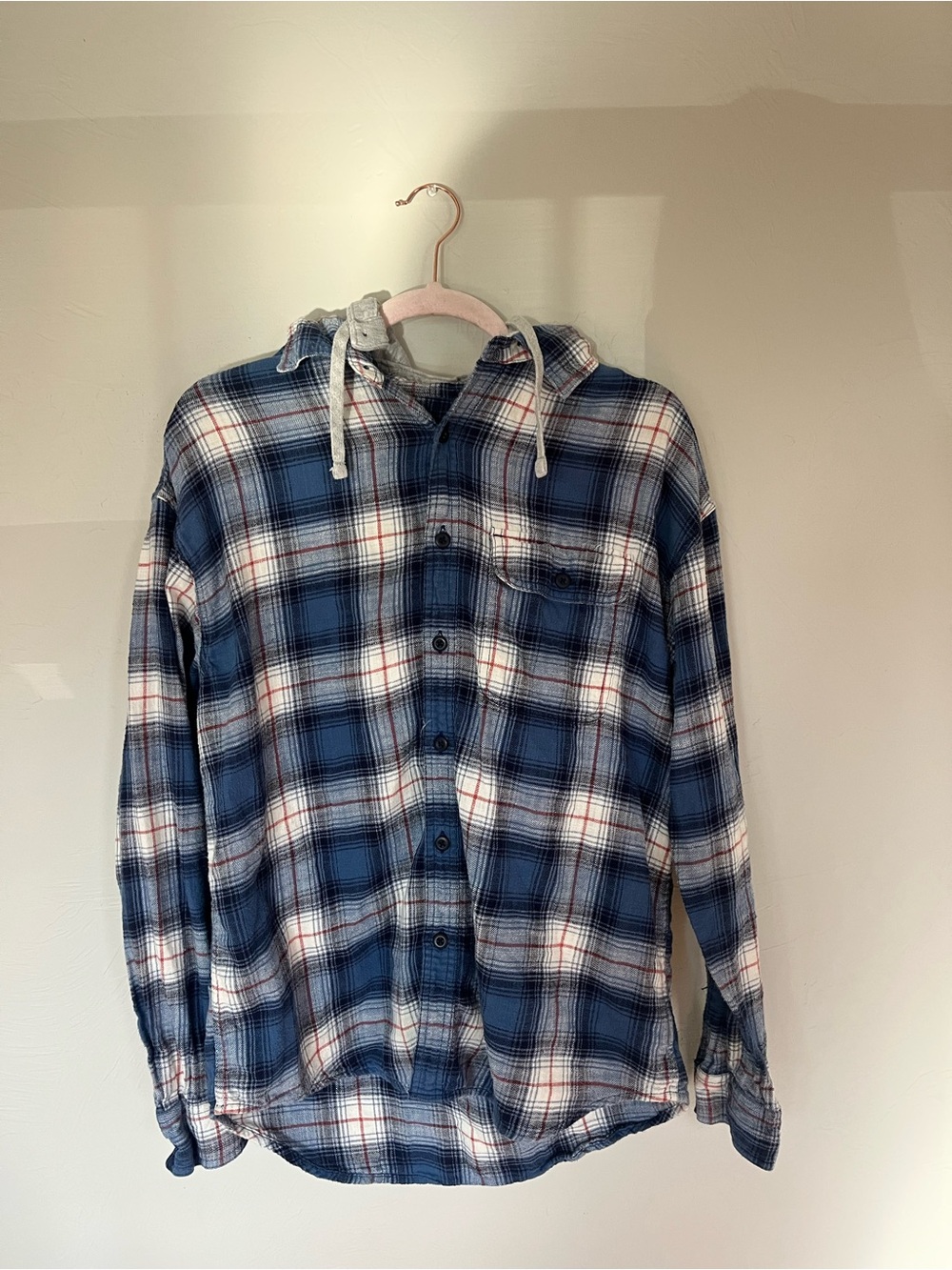 Men’s American Eagle Blue Flannel Hooded Shirt